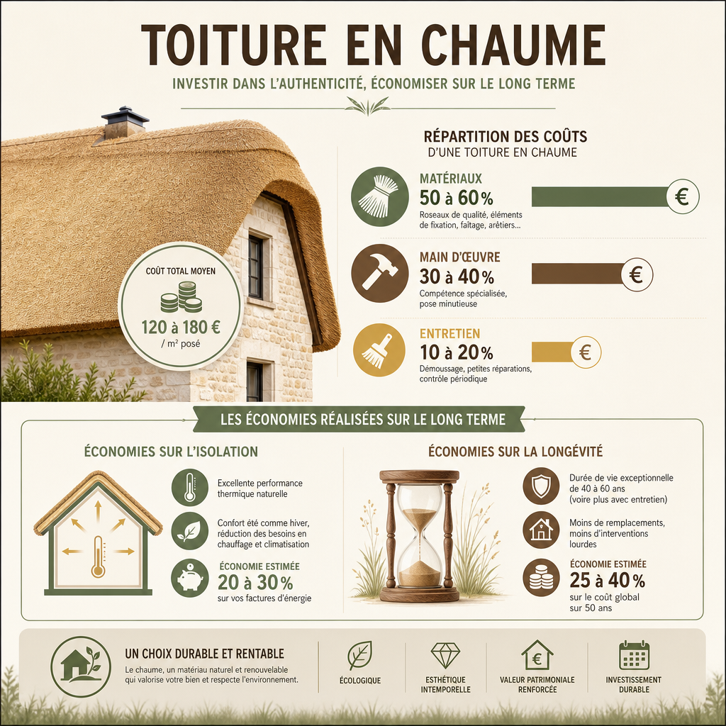 Infographie du budget et de la rentabilité d'une toiture en chaume